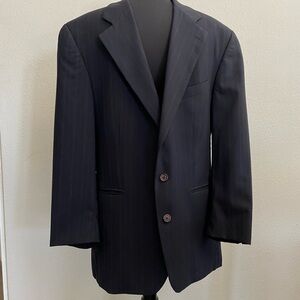 Chaps Ralph Lauren Men's Black 100% Wool‎ Blazer 42 R Blue Pinstrips